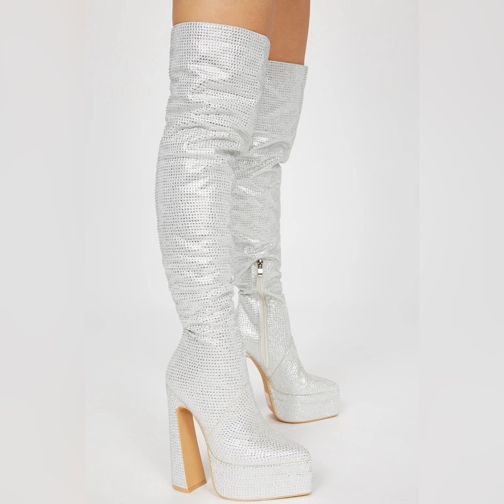 Blair Rhinestone Over The Knee Boots - Silver - Picture 2 of 3
